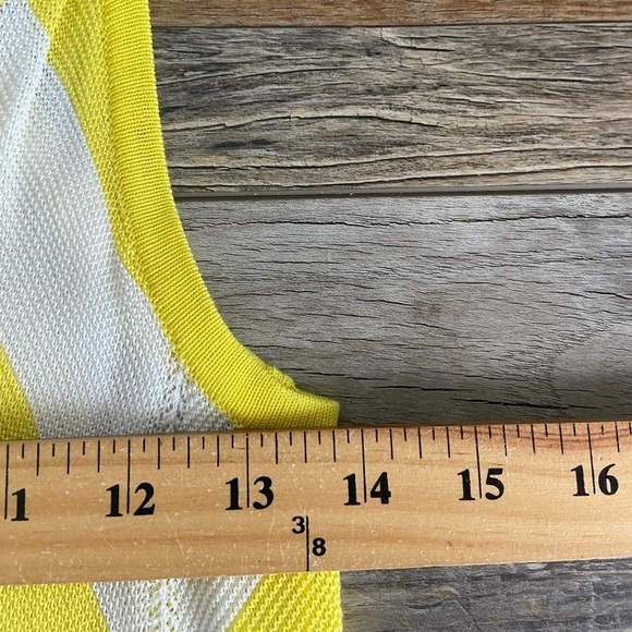 Cache Y2K Crochet Knit Top Size XL Stripes Neon Yellow & White Scalloped Hem - Picture 4 of 7